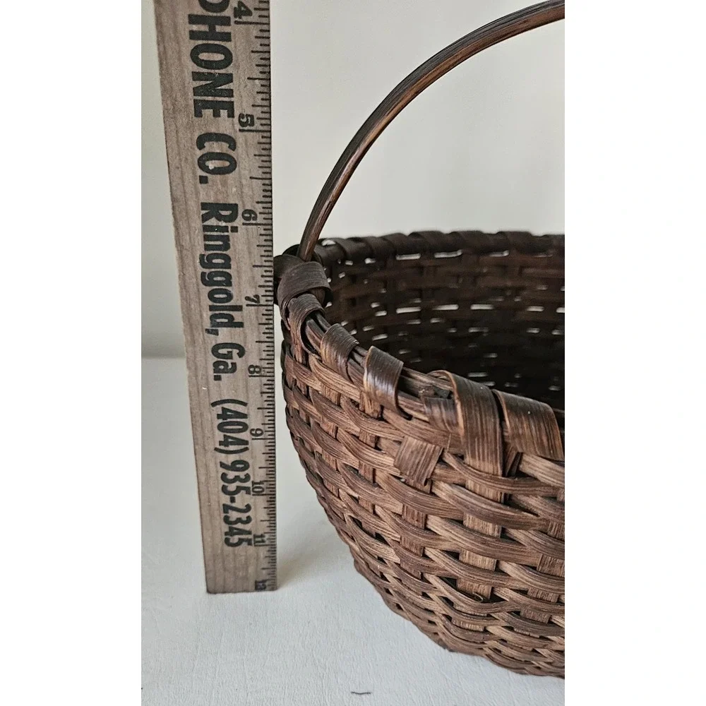 Antique Primitive Woven Split Oak Handle Gathering Basket  SMALL 9